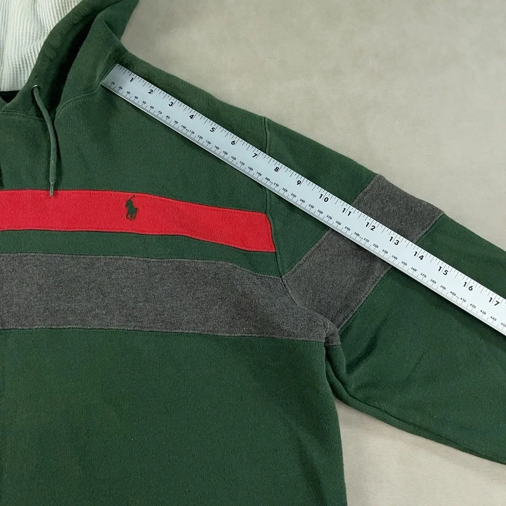 Vintage 90s Polo‎ Ralph Lauren Striped Hoodie Sweatshirt Green Red Mens Size XL